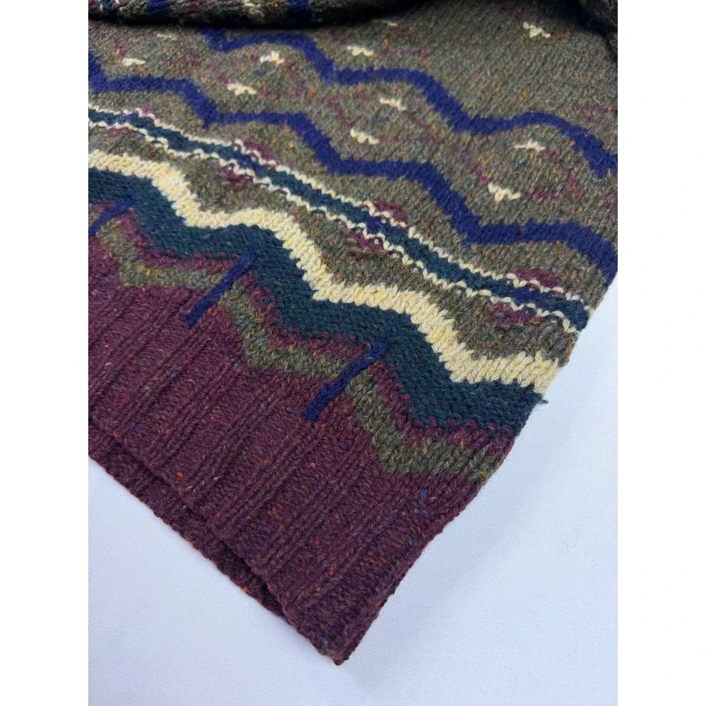 Regatta Sport Vtg 100% Wool Fair Isle Knit Crewneck Sweater Mens XL Green Purple